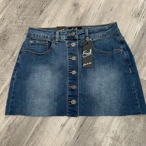 Earl Jean Skirt Womens Denim Mini Size 6 Button Front Raw Hem Stretch NEW